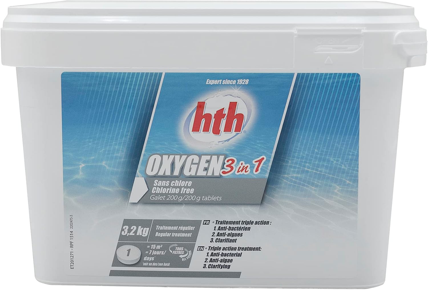 Таблетки кисню багатофункціональні hth 3в1 200г, 3,2кг (Франція), OXYGEN 3 в 1